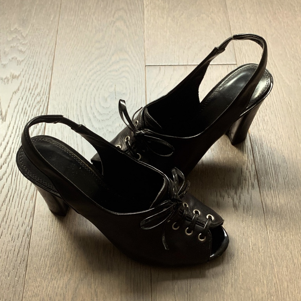 Leather Lace-up Peep-toe Heels